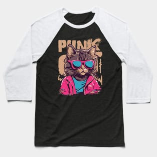 Pink Punk Cat Baseball T-Shirt